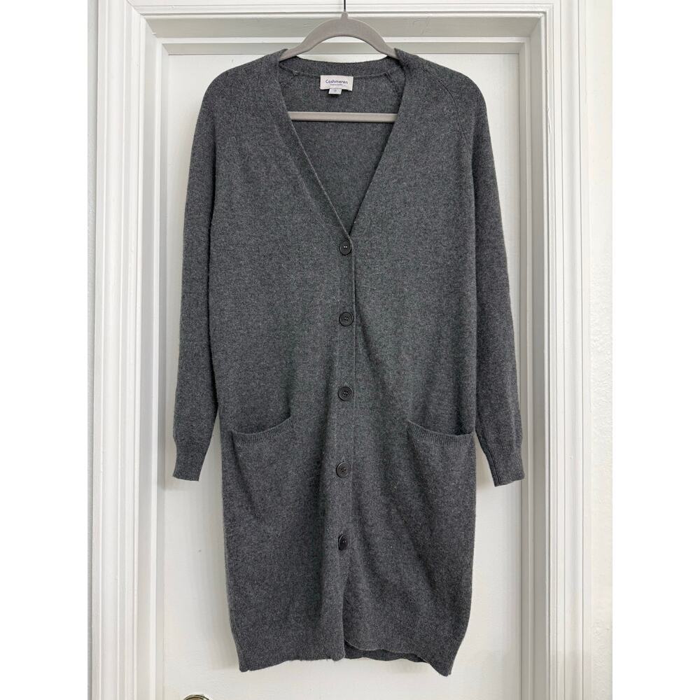 Cashmeren Long Profile Button Front Cardigan 100% Cashmere Casual Gray Sz S - Picture 2 of 7